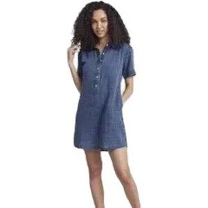 FAHERTY Tencel Linen Hana Dress in Dark Indigo Wash  Chambray Denim  SZ S